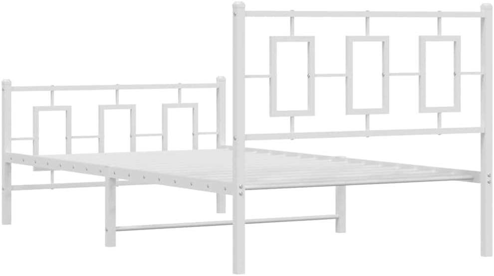 White Powder-Coated Steel Single Bed Frame with Ample Underbed Storage Space, Modern Sleek Design for Bedroom, Easy Assembly, Durable Metal Construction, Versatile Furniture