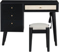 3 Pieces Bedroom Set with Full Size Wooden Bed Frame, 1 Vintage Nightstand and 1 Makeup Vanity Set with Stool,Black (Black + Wood + Full + 3 Piece Set)