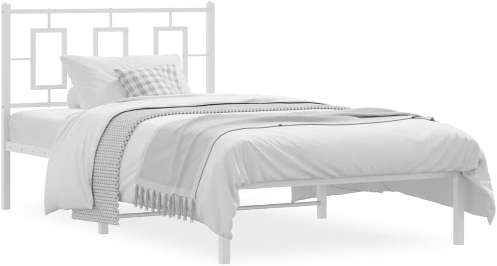 White Powder-Coated Steel Twin Bed Frame with Rectangular Design and Spacious Storage Area, Modern Sleek Bedroom Furniture for Durable Support and Easy Maintenance