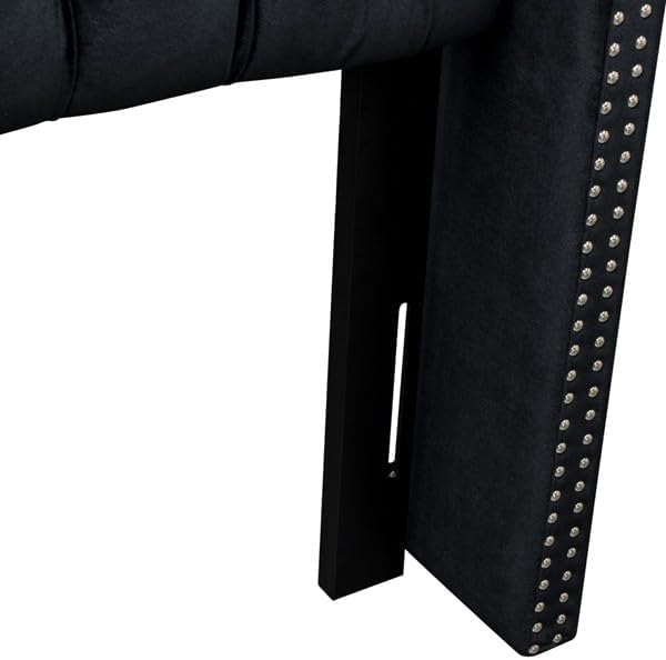 Madison Park Amelia Headboard Queen Wingback Upholstered - Hand-Tufted Button Detail, Double Nailhead Trim, Foam-Padded Durable Fabric, Adjustable Fit for Classic/Transitional Bedrooms-Black Velvet