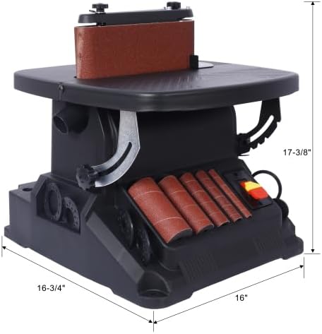 Vertical Oscillating Spindle Sander & Belt Sander, 2 IN 1 Combination Woodworking Machine 1-17/32' dust port, 5 Sanding Sleeves, 1575-2000RPM Adjustable Speed Control for Woodworking Projects