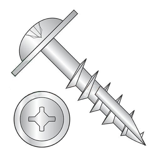 #8 x 1 1/2' Deep Thread Wood Screws/Combo/Round Washer Head (#10) / Steel/Zinc/Type 17 Pt/Square & Phillips Combo Drive / #10 Head/Type 17 Point / 2/3 Thread (Carton: 4,000 pcs)