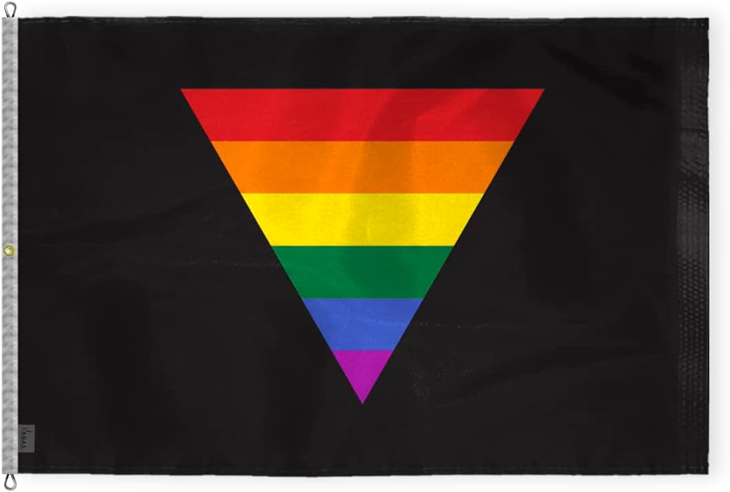 AGAS Large Black Rainbow Triangle Flag 10x15 Ft - Printed 200D Nylon - Rope Thimble Brass Grommet Stitched Edges Fade Proof Sharp Colors - Big Size Black Rainbow Triangle Pride flag
