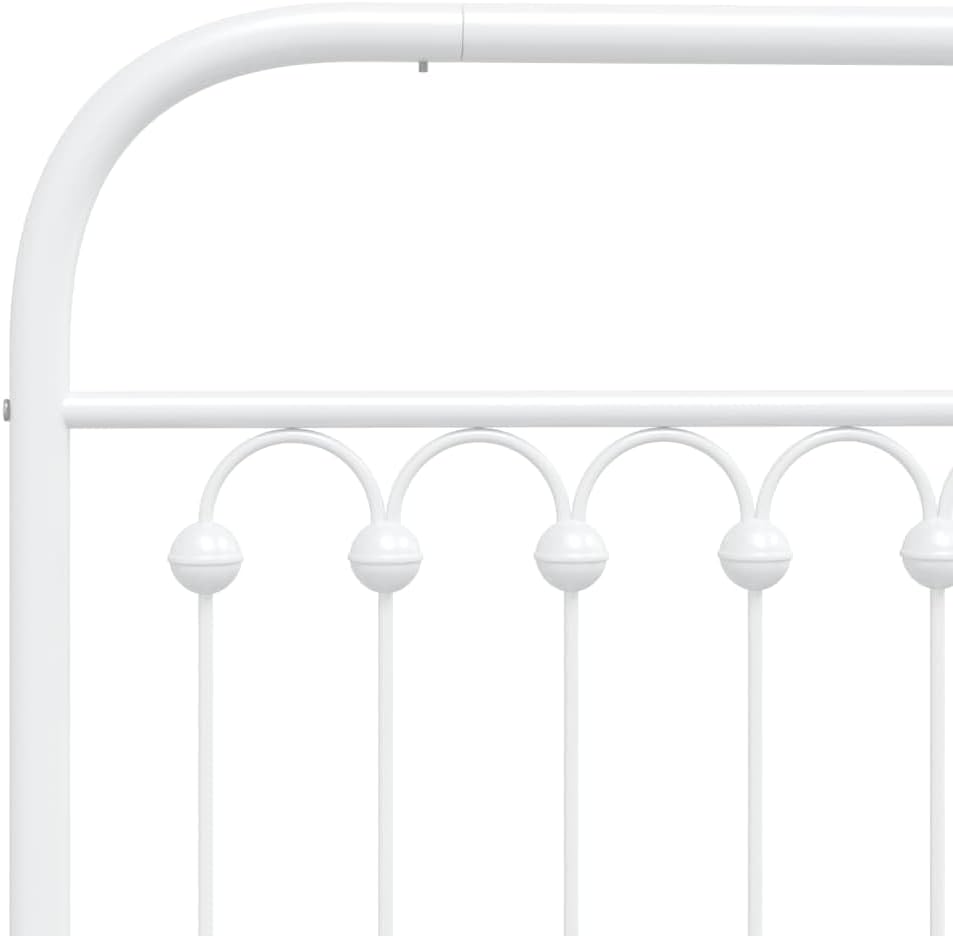 King Size Metal Bed Frame with Headboard, White Powder-Coated Steel Frame, 4 Legs for Enhanced Support, Sturdy Construction for Bedroom Furniture, Durable and Stable Design