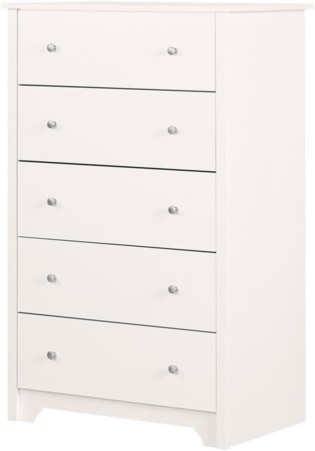 South Shore Vito Collection 5-Drawer Dresser, 16.88'D x 31.5'W x 48.75'H, Pure White with Matte Nickel Handles