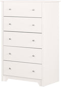 South Shore Vito Collection 5-Drawer Dresser, 16.88'D x 31.5'W x 48.75'H, Pure White with Matte Nickel Handles