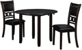 Furnifact Brown 3 Piece Drop Leaf Table and Chairs, Solid Wood Round Dining Table with Chairs, Transitional Compact Design for Kitchens with Upholstered Seating