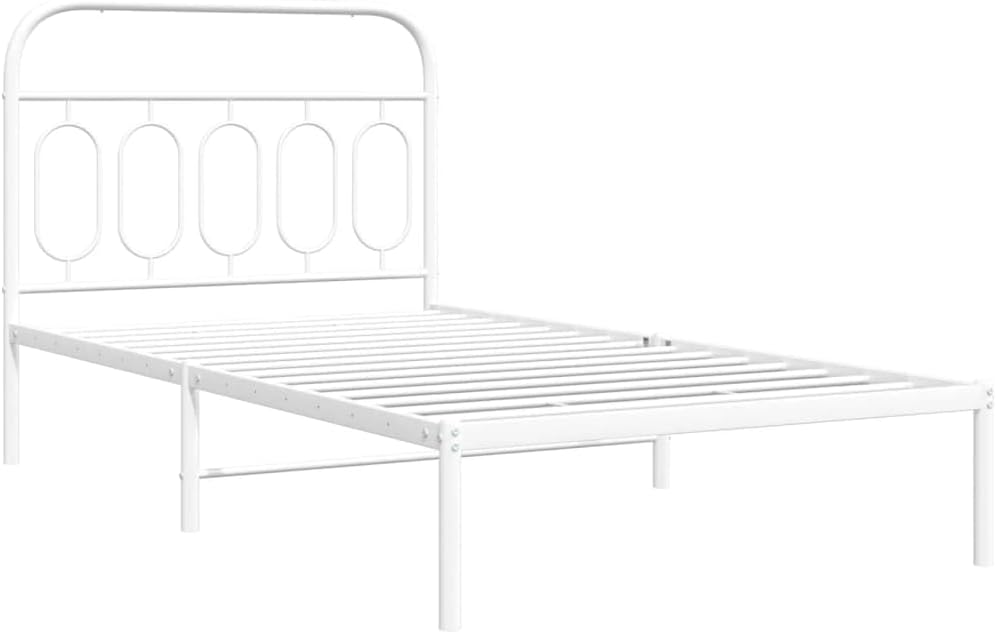 White Steel Twin Bed Frame Rectangular Modern Design with Ample Underbed Storage Space for Bedroom and Guest Room, Sturdy Metal Construction and Smooth Finish