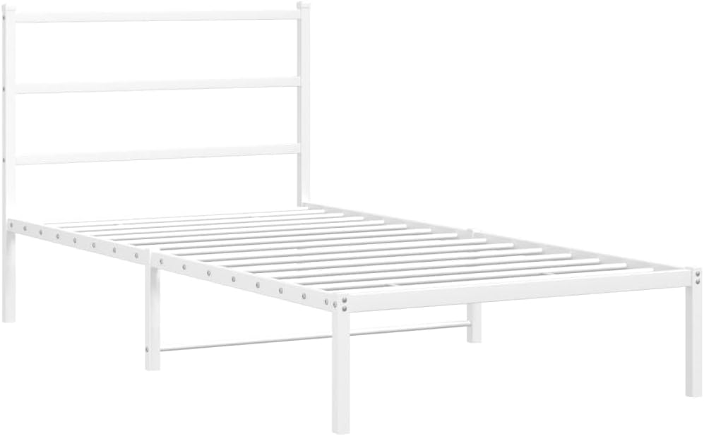 White Steel Twin Bed Frame with Headboard, 39.4' Wide Breathable Design, Durable Powder-Coated Metal Frame Supports 440.9 lbs, Easy Assembly with Included Instructions,
