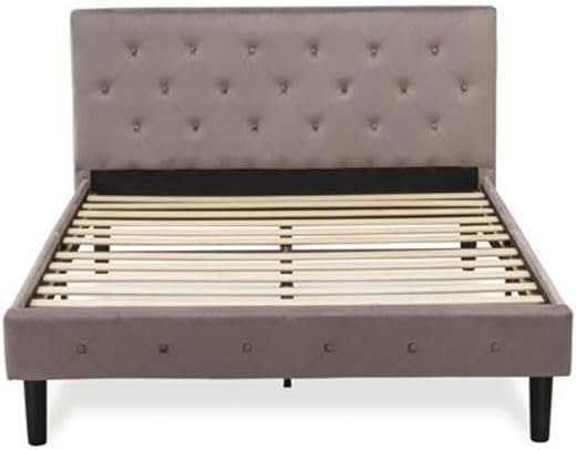 East West Furniture NL14Q-2GO11 3 Piece Bedroom Set - Button Tufted Queen Size Bed - Brown Taupe Velvet Fabric Upholstered Headboard and a Black Finish Nightstand