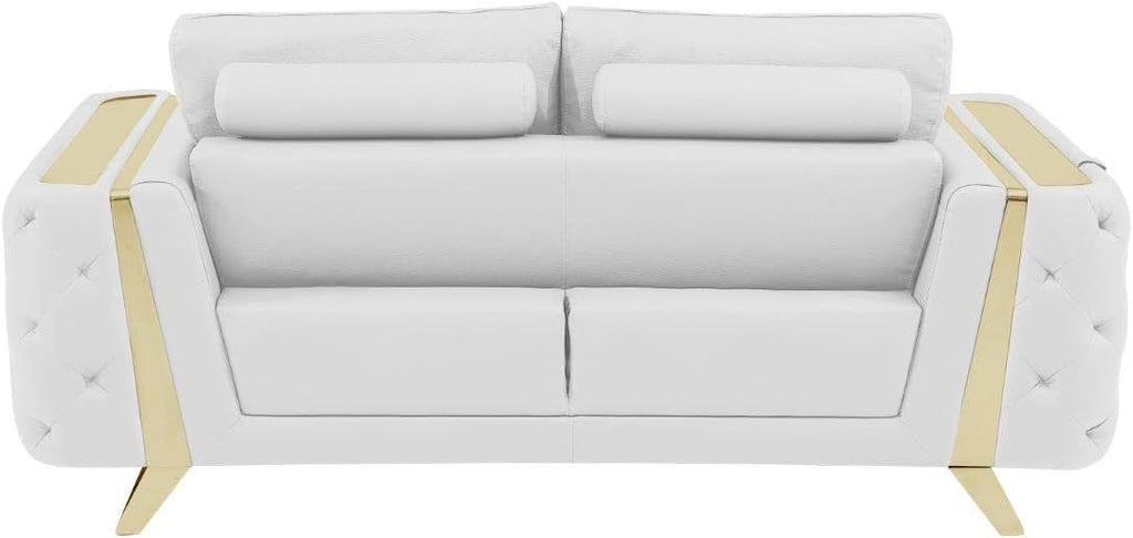 Blackjack Furniture Reggio Collection Full Grain Italian Leather Sofas for Living Room with Brazilian Wood Frame and Stainless Steel Legs, 3-Piece Set, Sofa, Loveseat, and Chair, White