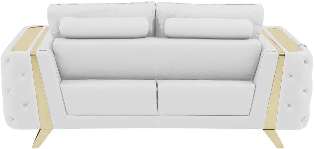 Blackjack Furniture Reggio Collection Full Grain Italian Leather Sofas for Living Room with Brazilian Wood Frame and Stainless Steel Legs, 3-Piece Set, Sofa, Loveseat, and Chair, White