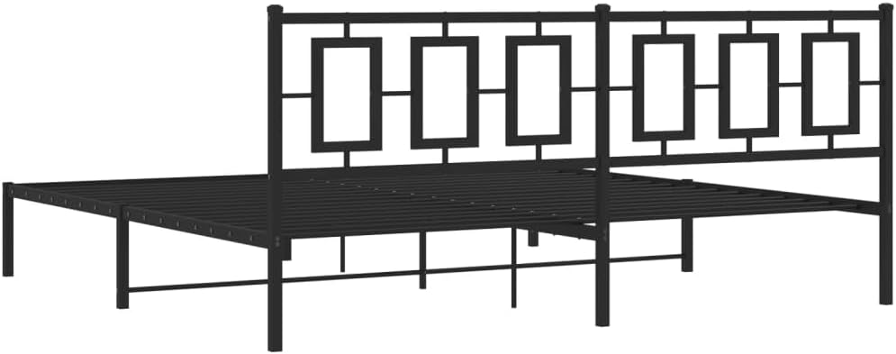 Black Steel Bed Frame with Headboard 76.0 x 80.0 in Rectangular Design, Powder Coated Rust Resistant Metal Frame for Sturdy Support and Underbed Storage Space, Easy Assembly