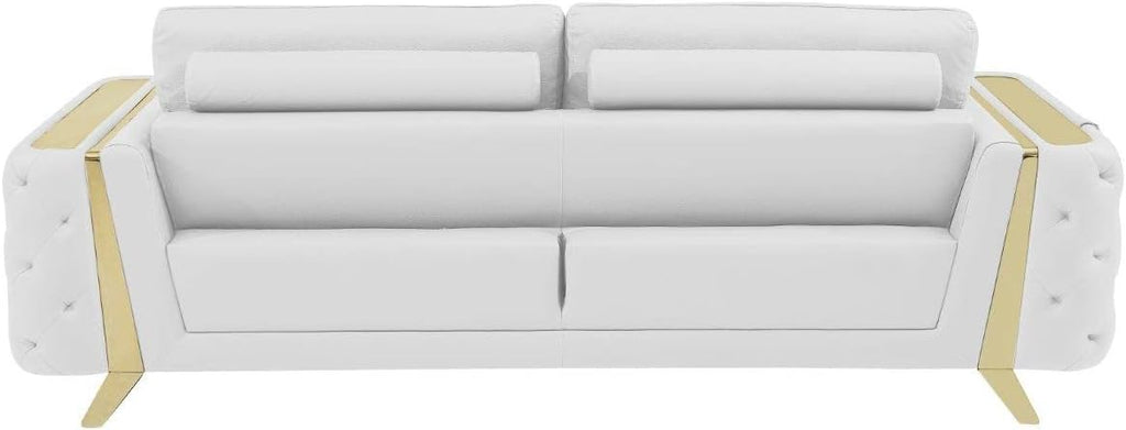Blackjack Furniture Reggio Collection Full Grain Italian Leather Sofas for Living Room with Brazilian Wood Frame and Stainless Steel Legs, 3-Piece Set, Sofa, Loveseat, and Chair, White