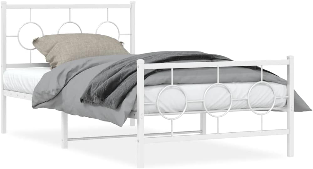 White Steel Twin Bed Frame Rectangular Industrial Design with Underbed Storage Space for Modern Bedrooms, Durable Metal Construction and Easy Maintenance