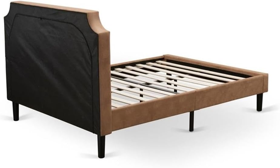 East West Furniture GB28F-1GA08 2-Piece Granbury Wooden Set for Bedroom with Button Tufted Platform Bed and an Antique Walnut Wood Nightstand - Brown faux Leather with Brown Texture and Black Legs
