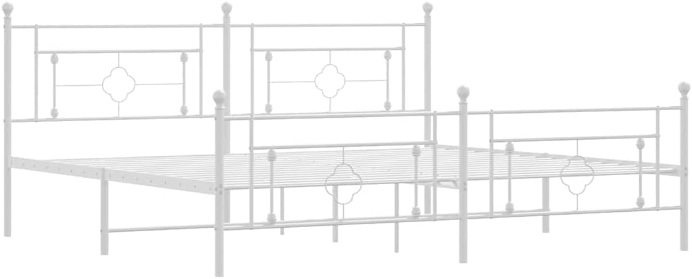 White Powder-Coated Steel Full Bed Frame with Headboard, 76x80 Inches, 4-Piece Set, Durable Metal Platform, Modern Bedroom Furniture