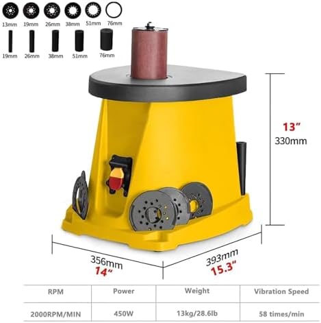 Electric Oscillating Spindle Sander, 450W Desktop Drum Sander with 5 Sanding Sleeves, 3 Sets Sandpaper, Max Speed 2000 RPM, Ideal for Woodworking Projects