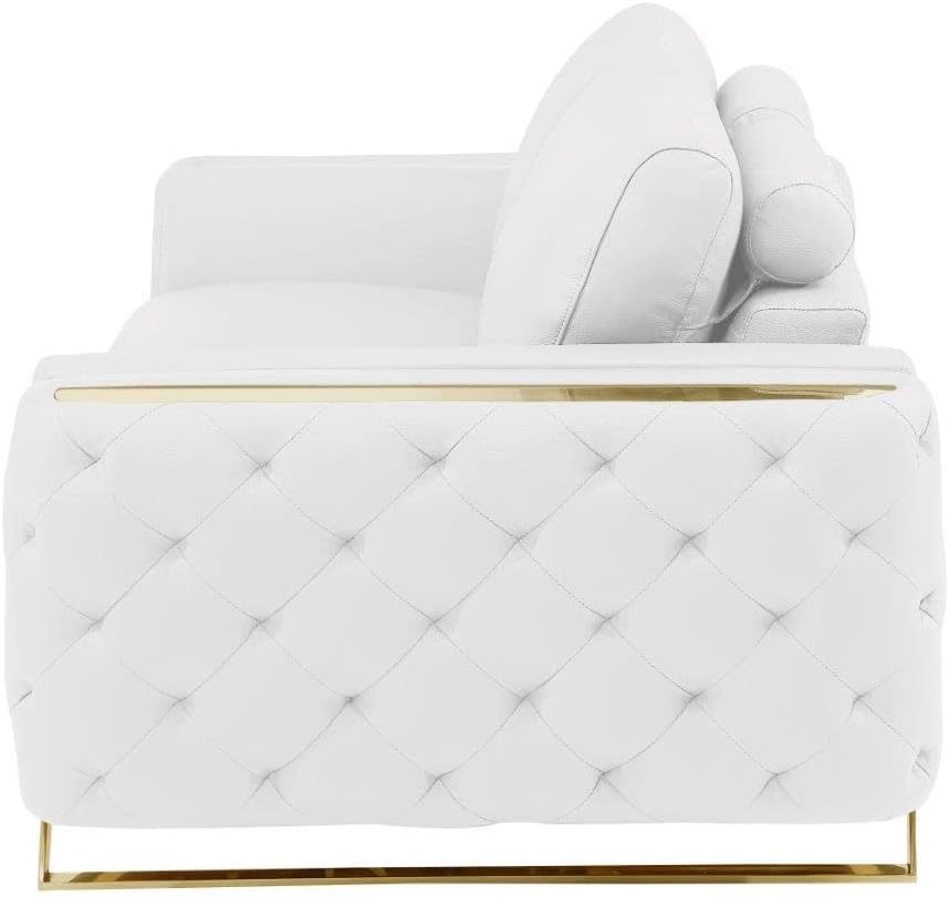 Blackjack Furniture Reggio Collection Full Grain Italian Leather Sofas for Living Room with Brazilian Wood Frame and Stainless Steel Legs, 3-Piece Set, Sofa, Loveseat, and Chair, White
