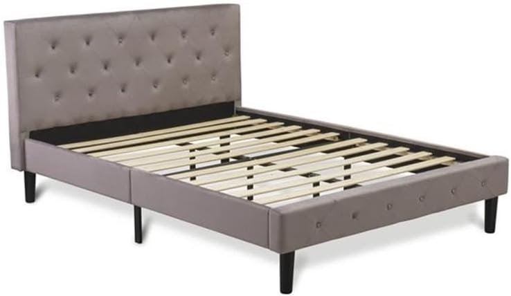 East West Furniture NL14Q-2GO11 3 Piece Bedroom Set - Button Tufted Queen Size Bed - Brown Taupe Velvet Fabric Upholstered Headboard and a Black Finish Nightstand