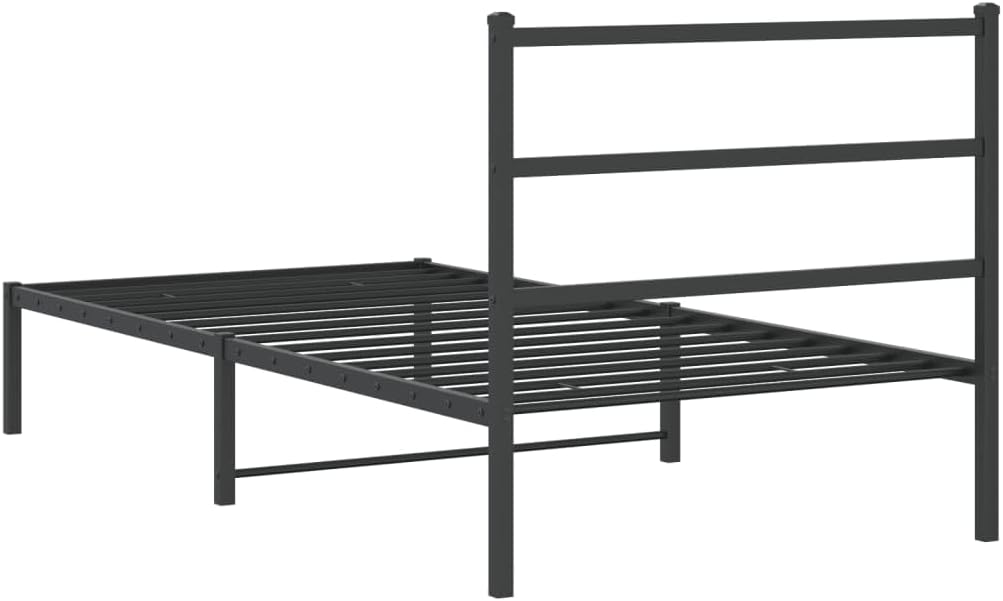 Black Steel Twin Bed Frame with Headboard, Modern Rectangular Design for Bedroom, 4-Piece Set with Ample Storage and Durable Powder-Coated Finish