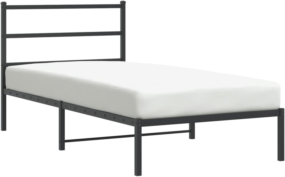 Black Steel Twin Bed Frame with Headboard and Storage, Modern Rectangular Design for Bedroom, Durable Powder-Coated Metal Construction, Easy Assembly Included