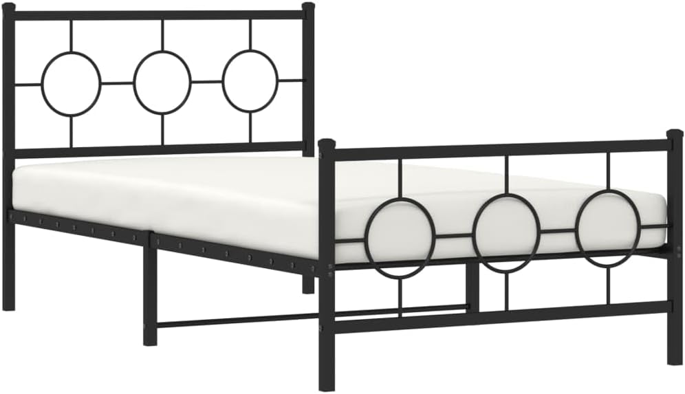Black Metal Bed Frame Rectangular Industrial Design with Sturdy Powder-Coated Steel Construction, 4 Pieces Set for Bedroom and Guest Room, Durable Support and Easy Assembly