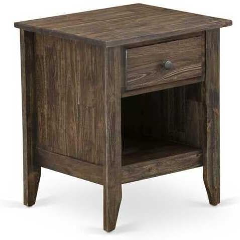 HomeStock Antique Ambiance 2 Piece Bedroom Set with Button Tufted Full Bed Frame and a Distressed Jacobean End Tables Dark Brown Faux Leather with Black Texture and Black Legs
