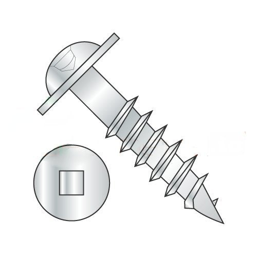 #8 x 3 1/2' Deep Thread Wood Screws/Square/Round Washer Head/Steel/Zinc (Carton: 1,300 pcs)