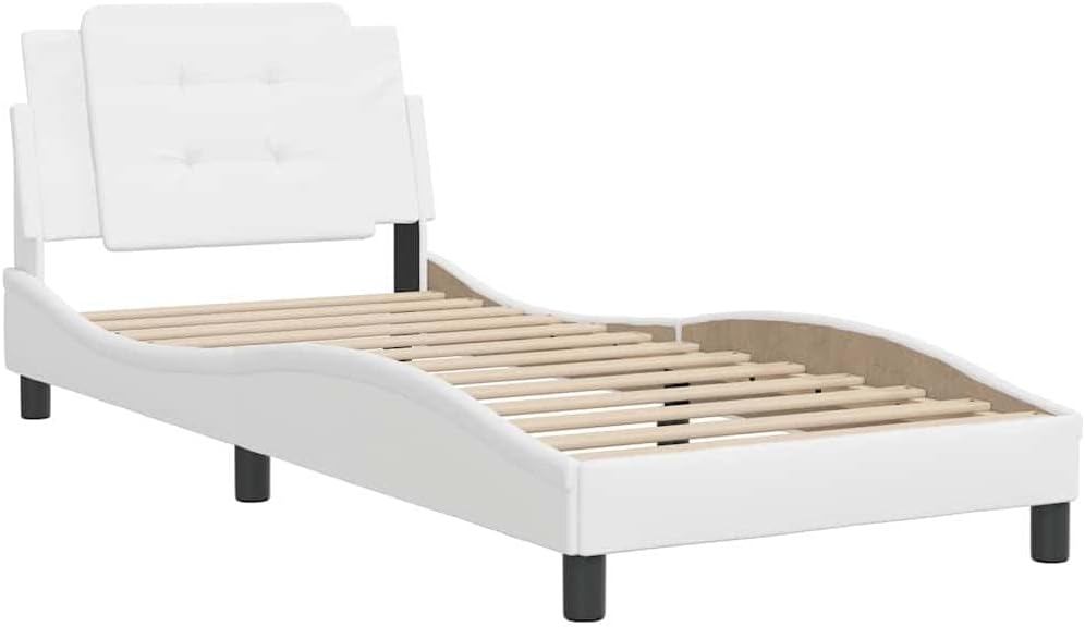 Modern White Bed Frame with Ample Storage Space, Stain-Resistant Faux Leather Upholstery, Easy Assembly, Durable Engineered Wood and Metal Construction for Bedroom