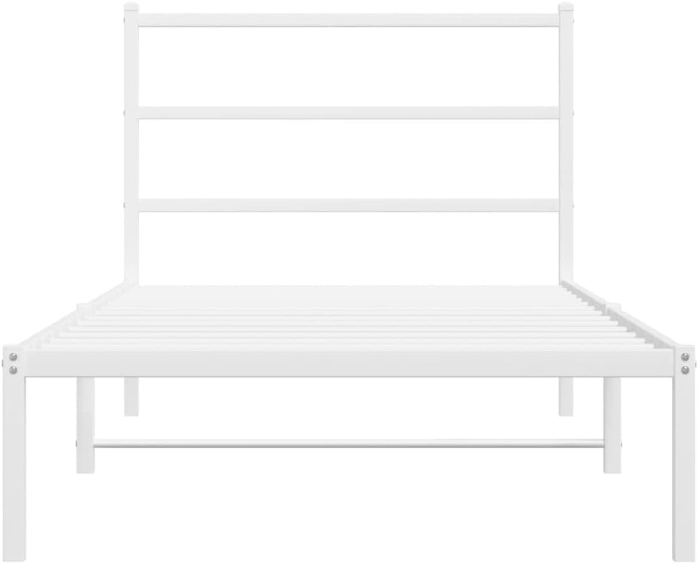 White Steel Twin Bed Frame with Headboard, 39.4' Wide 78.7' Long, Breathable Design, Powder Coated Metal Frame, Durable Construction, Easy Assembly, Modern Style for Bedroom