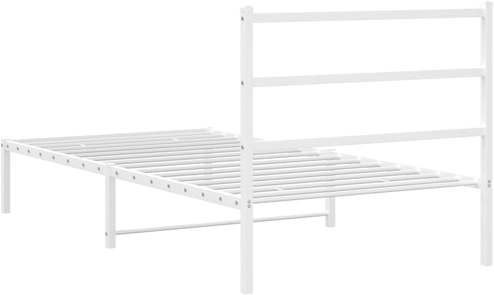 White Steel Twin Bed Frame with Headboard, 39.4' Wide 78.7' Long, Breathable Design, Powder Coated Metal Frame, Durable Construction, Easy Assembly, Modern Style for Bedroom
