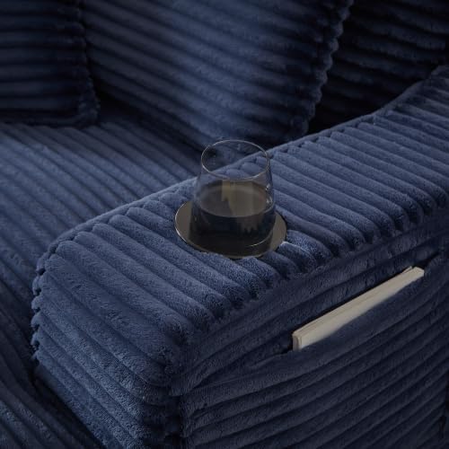 HRVEOCEI 47.2' Oversized Chaise Lounge Chair Indoor, Corduroy Boneless Chaise Lounge with 2 Pillows, Comfy Reading Chair with Ottoman, Black Sleeper Chairs for Adults Living Room Bedroom (Blue 47.2)