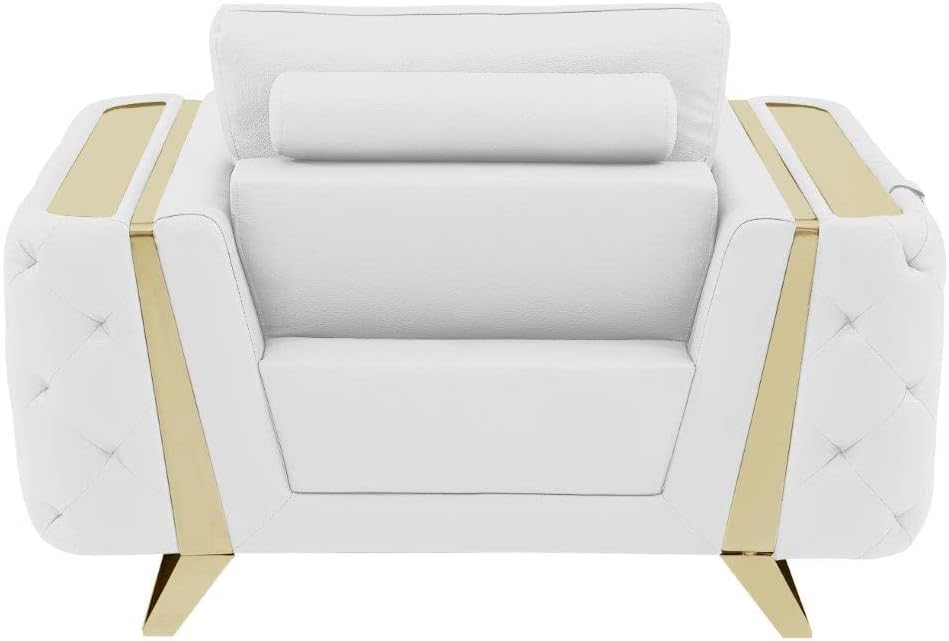 Blackjack Furniture Reggio Collection Full Grain Italian Leather Sofas for Living Room with Brazilian Wood Frame and Stainless Steel Legs, 3-Piece Set, Sofa, Loveseat, and Chair, White