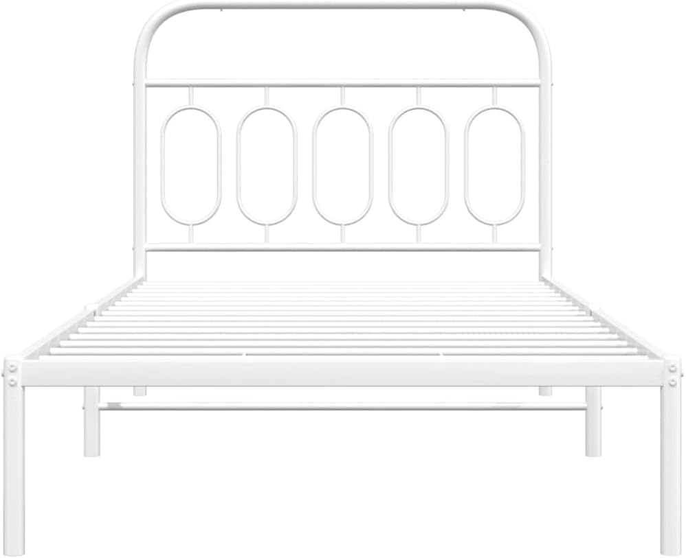 White Steel Twin Bed Frame Rectangular Modern Design with Ample Underbed Storage Space for Bedroom and Guest Room, Sturdy Metal Construction and Smooth Finish