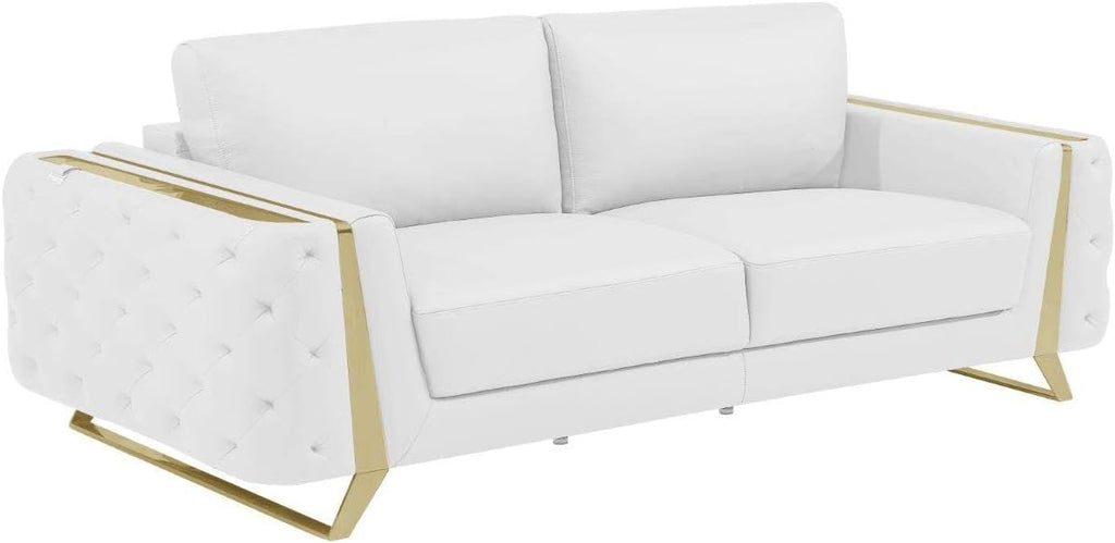 Blackjack Furniture Reggio Collection Full Grain Italian Leather Sofas for Living Room with Brazilian Wood Frame and Stainless Steel Legs, 3-Piece Set, Sofa, Loveseat, and Chair, White