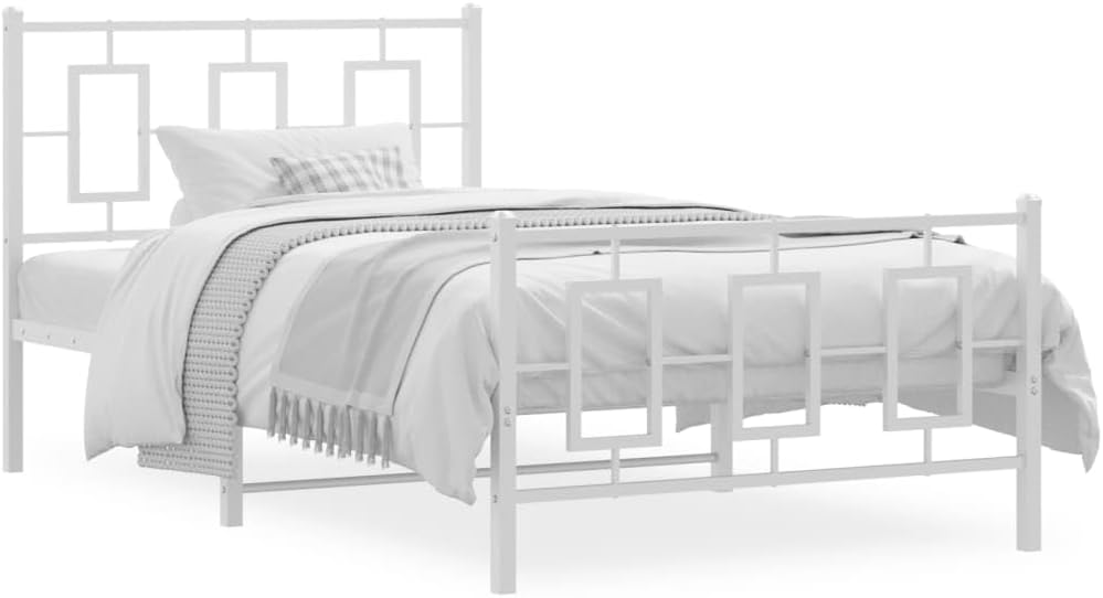 White Powder-Coated Steel Single Bed Frame with Ample Underbed Storage Space, Modern Sleek Design for Bedroom, Easy Assembly, Durable Metal Construction, Versatile Furniture