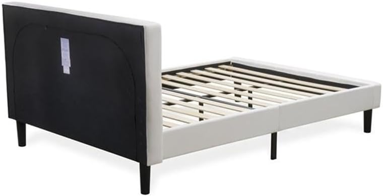 East West Furniture NL19Q-2HA14 3 Piece Bed Set - Button Tufted Queen Size Bed frame - Linen white Velvet Fabric Upholstered Headboard and an Urban Gray Finish Nightstand