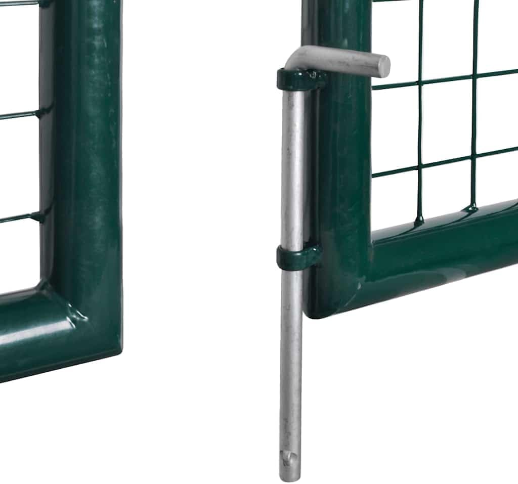 Dark Green Garden Gate 120.5x49.2 Steel Driveway Fence Door with Adjustable Width 119.7-121.7', Lockable Outside Entryway for Yard Porch Patio