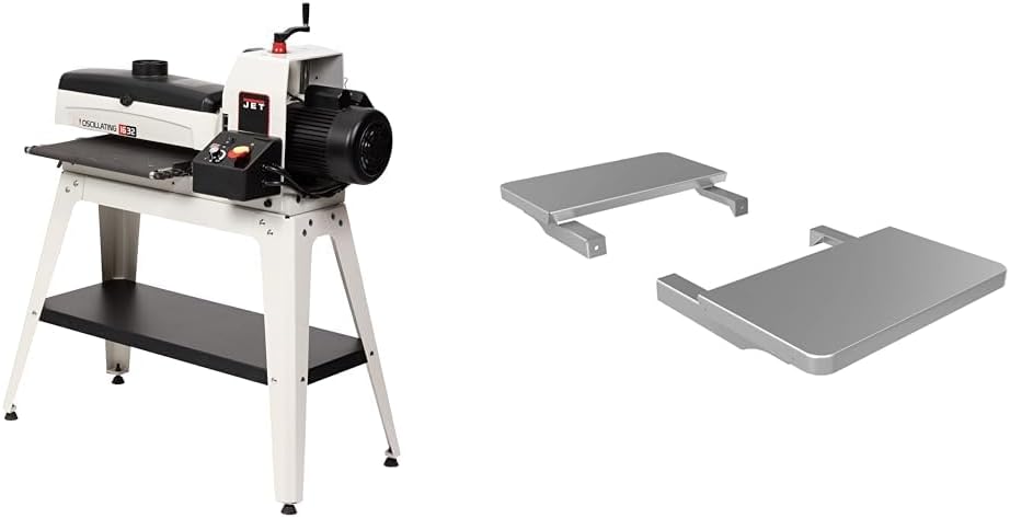 JET 16' x 32' Oscillating Drum Sander, 10 FPM, 1Ph 115V (JWDS-1632OSC) & Infeed/Outfeed Tables (723521),Silver