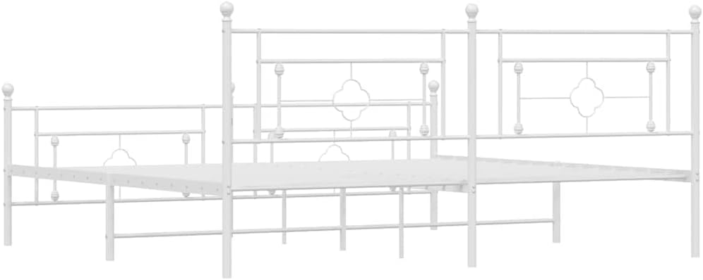 White Powder-Coated Steel Full Bed Frame with Headboard, 76x80 Inches, 4-Piece Set, Durable Metal Platform, Modern Bedroom Furniture