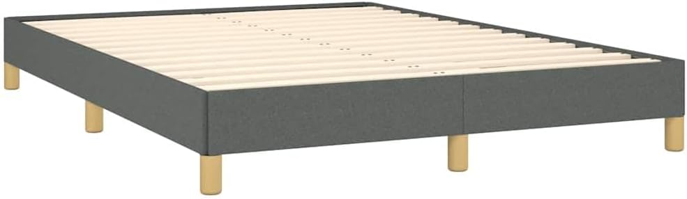 Full Upholstered Bed Frame Dark Gray Polyester Fabric with Engineered Wood, Modern Headboard-Free Design for Bedroom, 4-Piece Set with Plywood Support, Easy Assembly