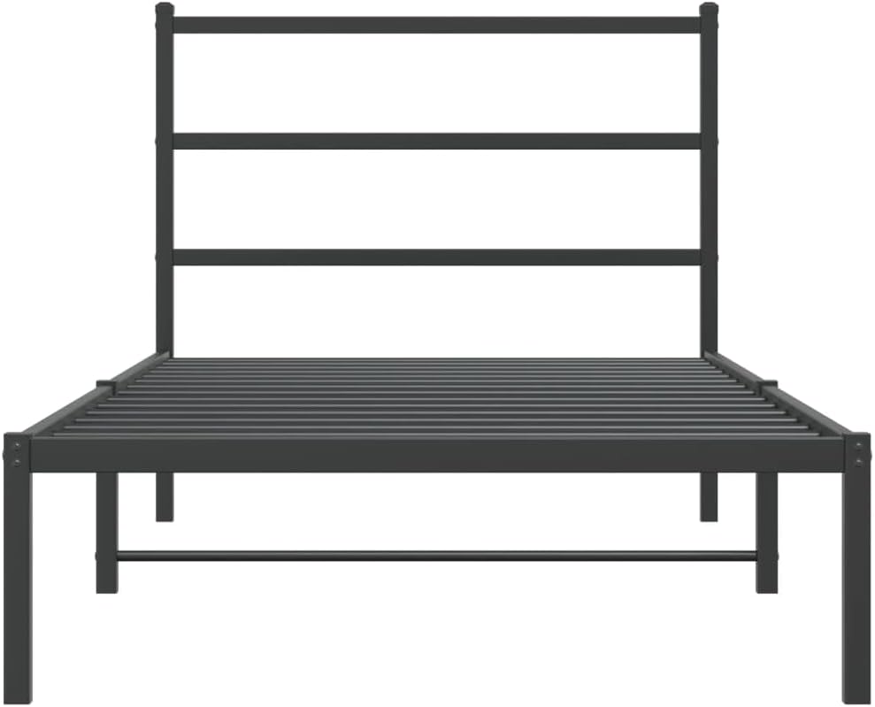 Black Steel Twin Bed Frame with Headboard and Storage, Modern Rectangular Design for Bedroom, Durable Powder-Coated Metal Construction, Easy Assembly Included