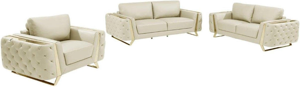 Blackjack Furniture Reggio Collection Full Grain Italian Leather Sofas for Living Room with Brazilian Wood Frame and Stainless Steel Legs, 3-Piece Set, Sofa, Loveseat, and Chair, Beige