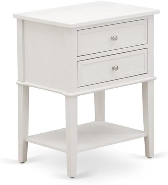East West Furniture NL19Q-1VL0C 2 Piece Modern Bedroom Set - Button Tufted Modern Bed - Linen white Velvet Fabric Upholstered Headboard and a Wire Brushed Butter Cream Finish Nightstand