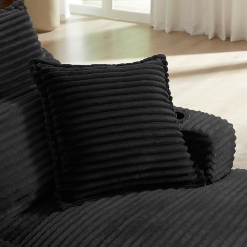 HRVEOCEI 47.2' Oversized Chaise Lounge Chair Indoor, Corduroy Boneless Chaise Lounge with 2 Pillows, Comfy Reading Chair with Ottoman, Black Sleeper Chairs for Adults Living Room Bedroom (Black 47.2)