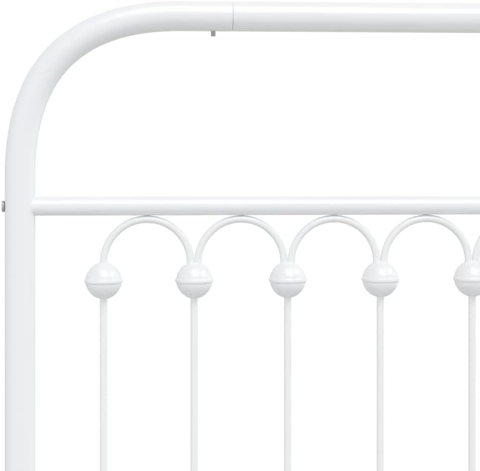 White Steel Full Bed Frame with Headboard, Traditional Rectangular Design, Sturdy Metal Construction and Easy Assembly for Bedroom, Durable Support Structure