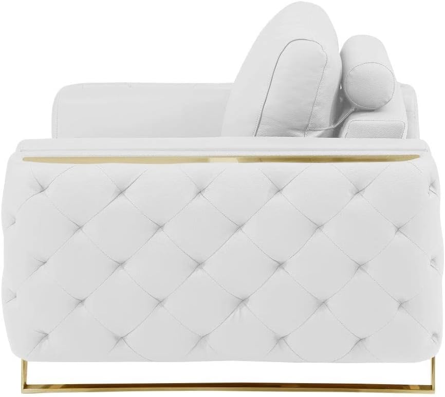 Blackjack Furniture Reggio Collection Full Grain Italian Leather Sofas for Living Room with Brazilian Wood Frame and Stainless Steel Legs, 3-Piece Set, Sofa, Loveseat, and Chair, White