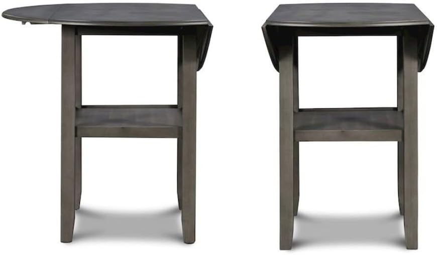 Furnifact Grey 3 Piece Drop Leaf Table and Chairs, Solid Wood Round Dining Table with Chairs, Space-Saving Design with Storage Shelf for Small Kitchens