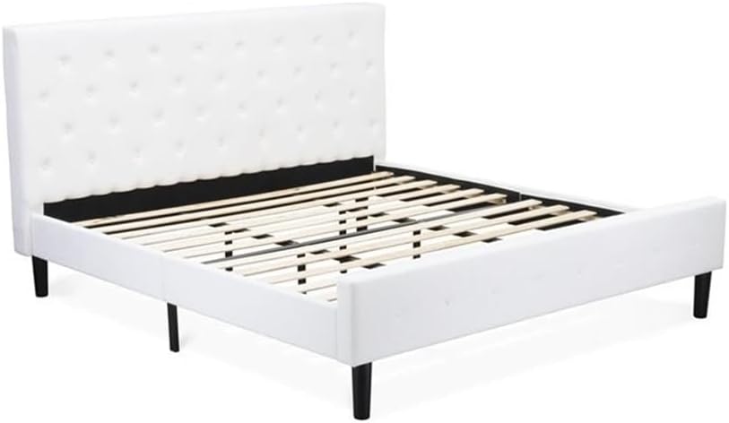 East West Furniture NL19K-2DE05 3 Piece King Bed Set - Button Tufted Bed Frame - Linen white Velvet Fabric and Upholstered Headboard and a Linen white Finish Nightstand